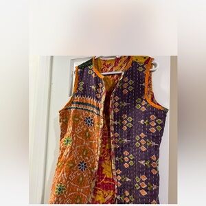 Colorful Patchwork Kantha Vest in Orange, Purple & Maroon OS NWOT